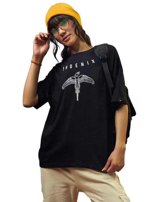 Bewakoof Womens Cotton Official Harry Potter Merchandise Graphic Printed Oversized T-Shirt_625625_ Black_ 2XL