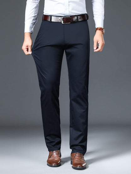 AVANOVA Mens Solid Navy Blue Mid Rise Trousers Light Business Style Slightly Stretch Straight Leg Pants for Outdoor Casual Dail