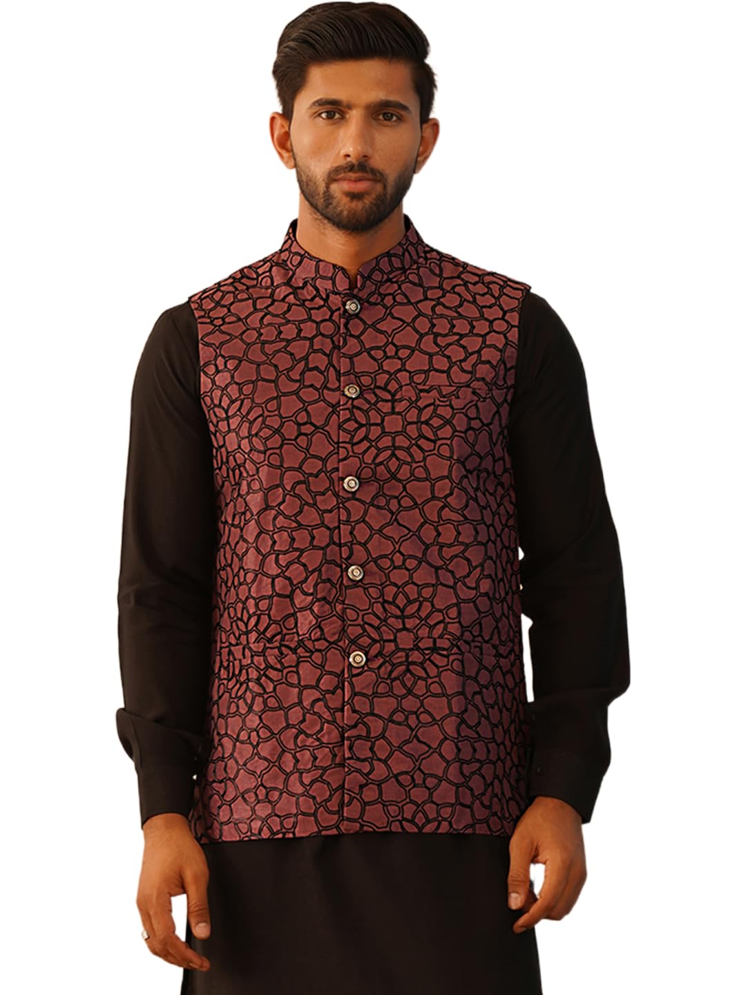 Jompers Mens Embroidered Silk Blend Nehru Jacket