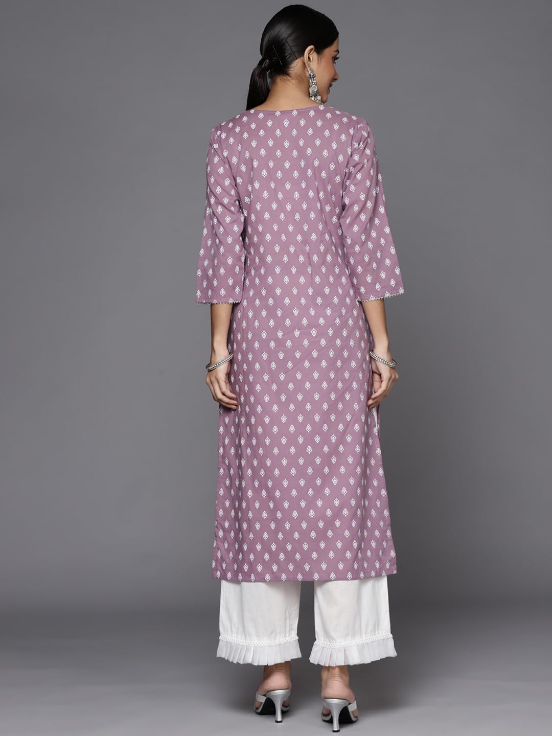 Varanga Mauve Straight Kurta with Embroidered Yoke