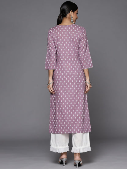 Varanga Mauve Straight Kurta with Embroidered Yoke