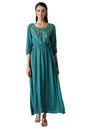 Aurelia Printed Viscose Round Neck Womens Flared Dress (Green, Extra Small)