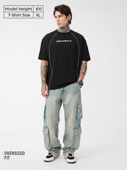 The Souled Store Luminous Men and Boys Short Sleeves Round Neck Black Graphic Printed Cotton Oversized T-Shirts