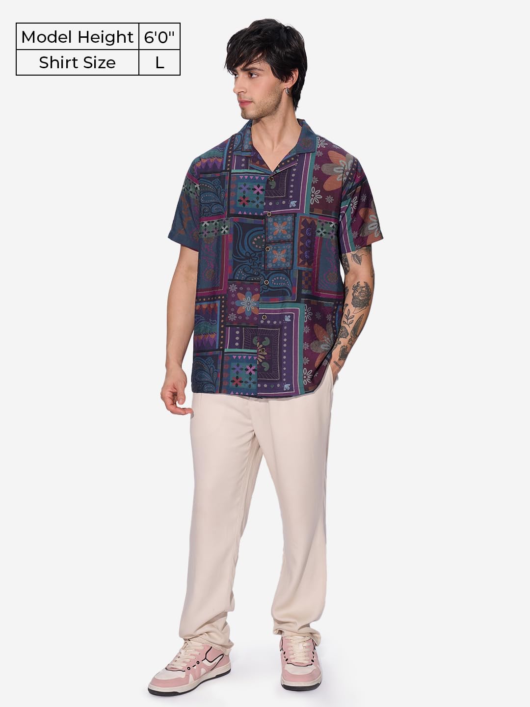 The Souled Store Dark Paisley Men and Boys Short Sleeves Collared Neck Button Front Regular Fit All Over Printed Rayon Blend Hol