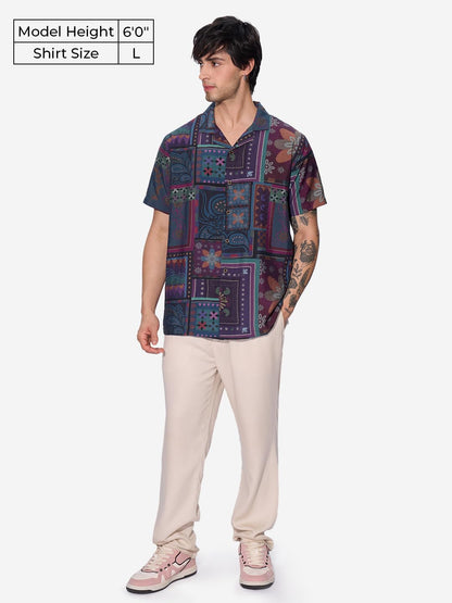 The Souled Store Dark Paisley Men and Boys Short Sleeves Collared Neck Button Front Regular Fit All Over Printed Rayon Blend Hol