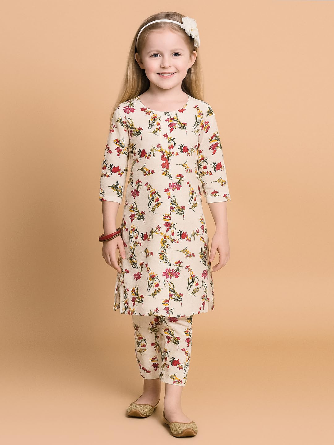 A.T.U.N. (ALL THINGS UBER NICE) Girls Floral Printed 3/4 Sleeve Kurti and Pant Set | Stylish Traditional Ethnic Wear Salwar Suit