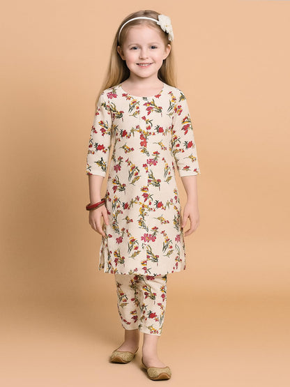A.T.U.N. (ALL THINGS UBER NICE) Girls Floral Printed 3/4 Sleeve Kurti and Pant Set | Stylish Traditional Ethnic Wear Salwar Suit