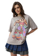 The Souled Store Angel Halo Women and Girls Short Sleeves Round Neck Grey Graphic Printed Cotton Oversized T-Shirts