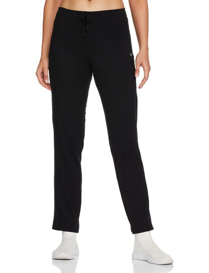 Enamor Essentials Womens Mid Rise Slim Fit Straight Leg Breathable Stretch Cotton Lounge Pants with Drawstring and Invisible Zip