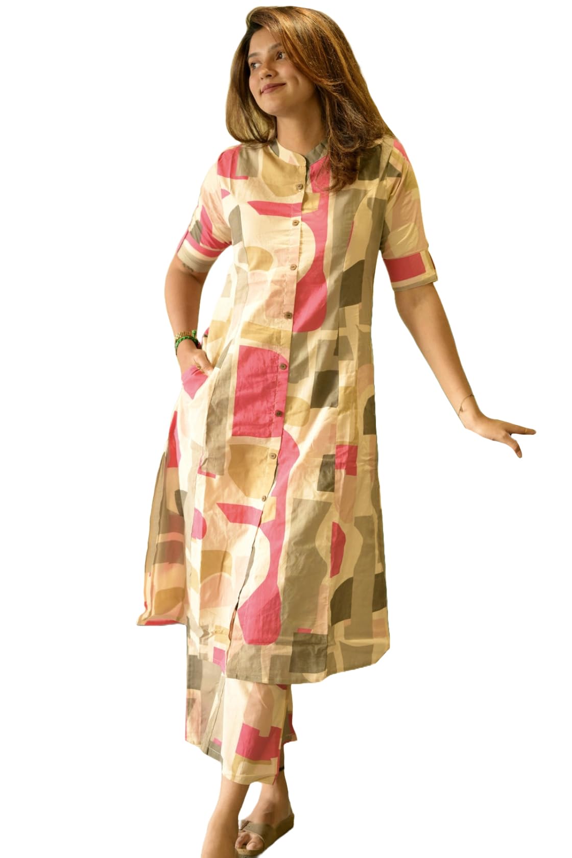 ANNI DESIGNER Women s Printed Rayon Viscose Kurta with Pants, Multicolored, 44