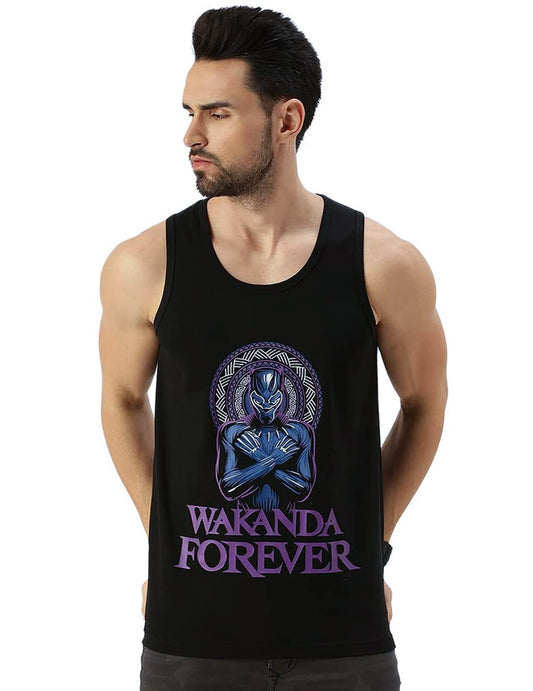 Veirdo Mens Marvel Original Marvel Panther Wakanda Forever Printed Sleeveless T-Shirt
