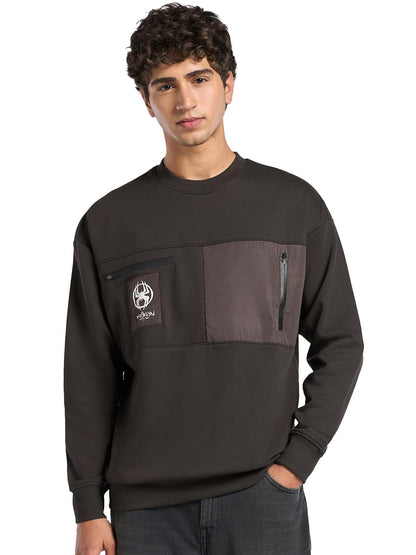 Bewakoof Heavy Duty 1.0 Official Marvel Merchandise Spider Man Men Graphic Print Oversized Fit Full Sleeve Round Neck Fleece Ble