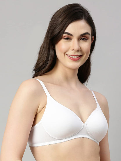 Enamor A039 Perfect Coverage Supima Cotton T-Shirt Bra- Padded Wirefree & Medium Coverage WHITE