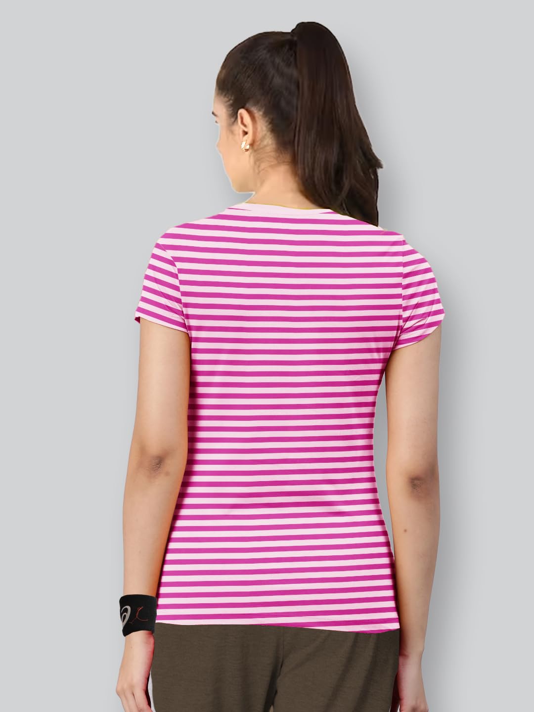 Lyra WomenS Printed Striper Round Neck Regular Fit Cotton T-Shirt