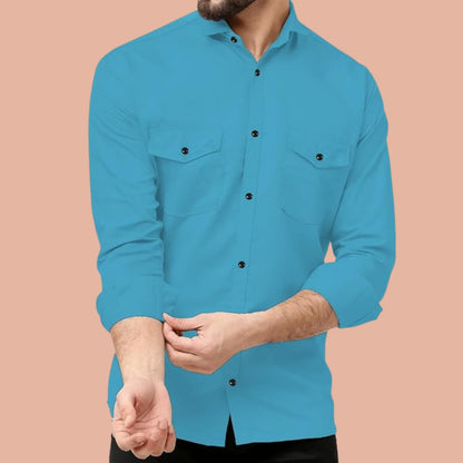 Rebelify Double Pocket MenS Casual Shirt - Regular Fit, Solid Spread Collar, Versatile Everyday Wear, Comfortable And Stylish De