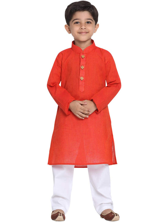 Jbn Creation Boys Pure Cotton Red And White Kurta Pyjama Set - Ethnic Elegance For Festivals | Comfortable Traditional Pure Sout