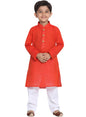 Jbn Creation Boys Pure Cotton Red And White Kurta Pyjama Set - Ethnic Elegance For Festivals | Comfortable Traditional Pure Sout