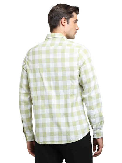 Turtle Men 100% Cotton Slim Fit Light Olive Casual Shirt