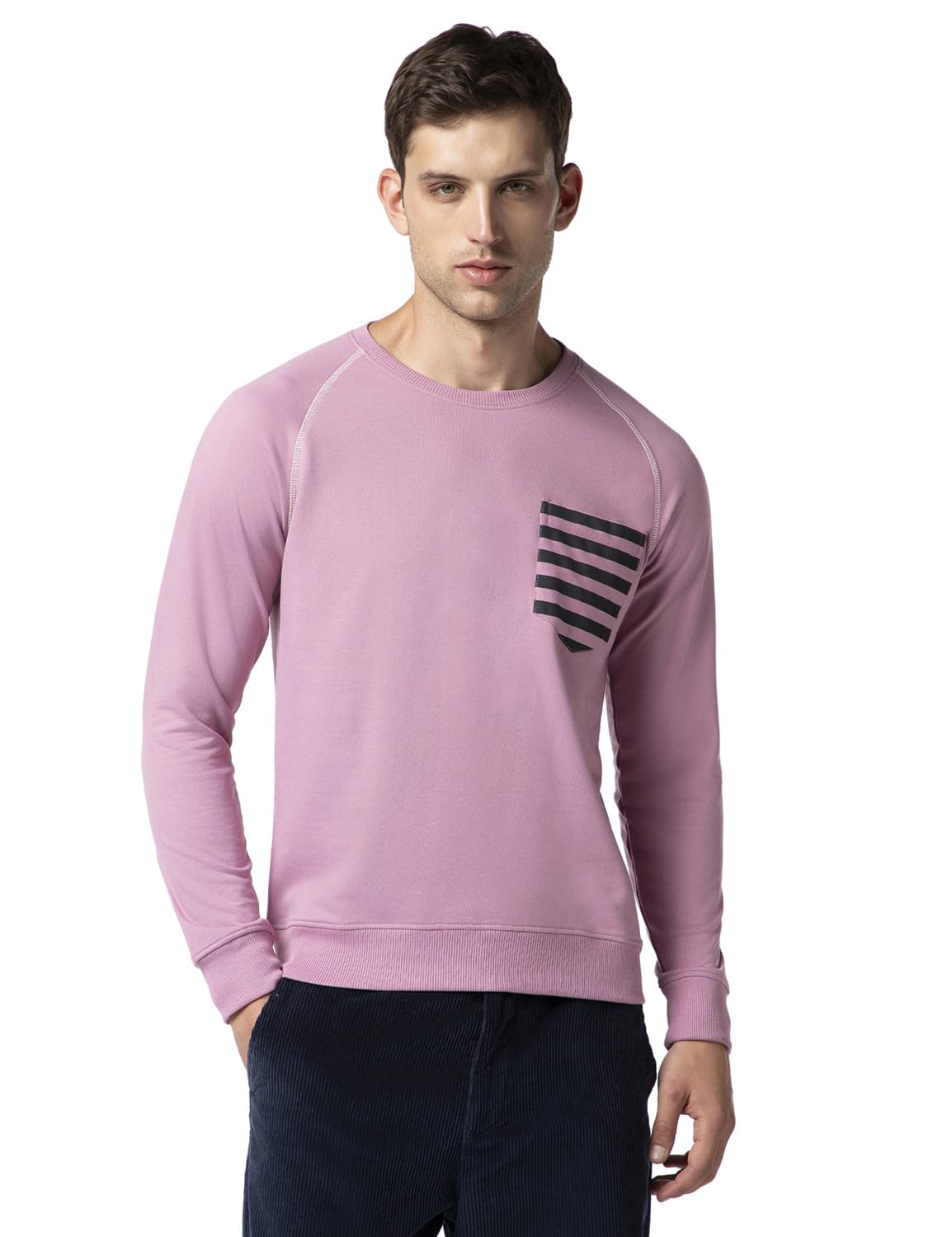 FYLTR Mens Casual Raglan Sleeve Sweatshirt with Pocket Detail - Full Sleeve | Rib Hem & Cuff | Casual Winterwear for Men Peony