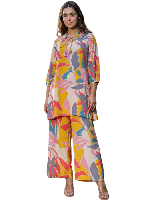 Leriya Fashion Women'S Rayon Floral Regular Western Co-Ord Set (Lf-W1936&Tr958_Yellow_Xl)