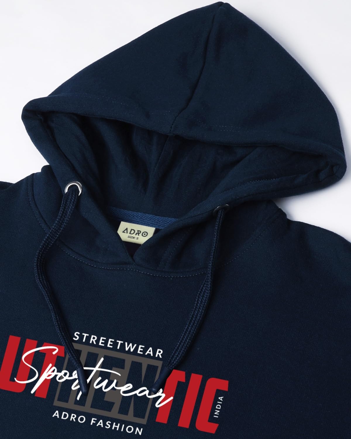 ADRO Men's Cotton Blend Neck Hooded Sweatshirt (H24-SPT-NB_Navy Blue