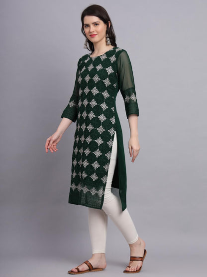 Ekasya WomenS Georgette Straight Cut Sweetheart Round Neck Kurta With Beautiful Lucknowi Chickenkari Embroidery Work (E1606) Da