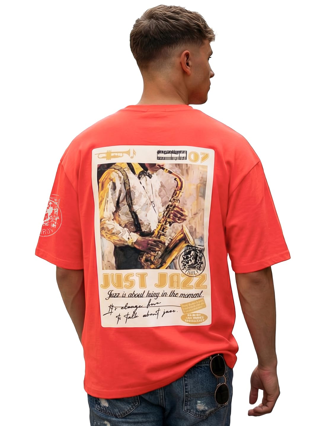 Bewakoof Heavy Duty 1.0 Mens Graphic Print Oversized Fit Half Sleeve Round Neck Terry; 100% Cotton T-Shirt_652569_Red_M