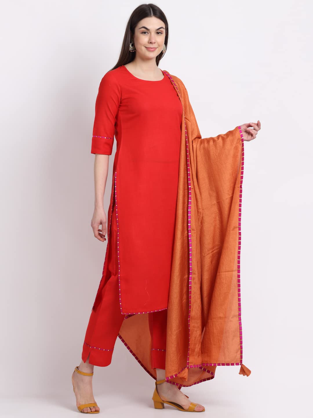ANNI DESIGNER Women's Cotton Blend Straight Kurta with Pant & Dupatta (GUBGHAT)