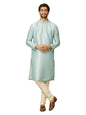 Manyavar Mens Green Art Silk Self Design Kurta Pyjama Set