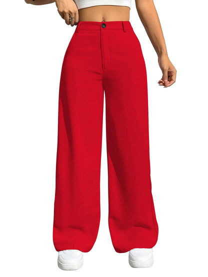 Toochki Trousers for Women | Womens High-Waisted Pant | Trouser | Korean Style | Bottom Red