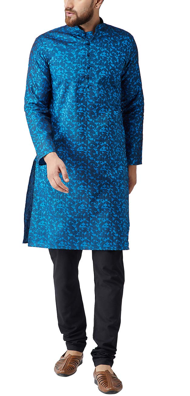SOJANYA (Since 1958 Men's Blue Jacquard Silk ONLY Long Kurta Size: XL
