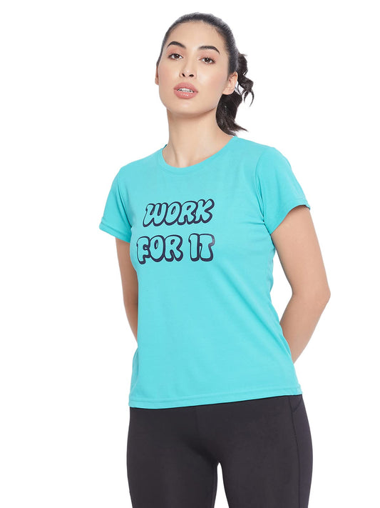 Clovia Womens Comfort Fit Short Sleeve Sports T-Shirt (AT0161A36_Teal_XXL)