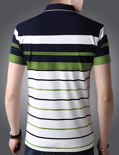 Noble Monk MenS Regular Fit Polo Neck T-Shirt | Half Sleeve | Stripe On Chest | Collared Neck Tshirt For Men