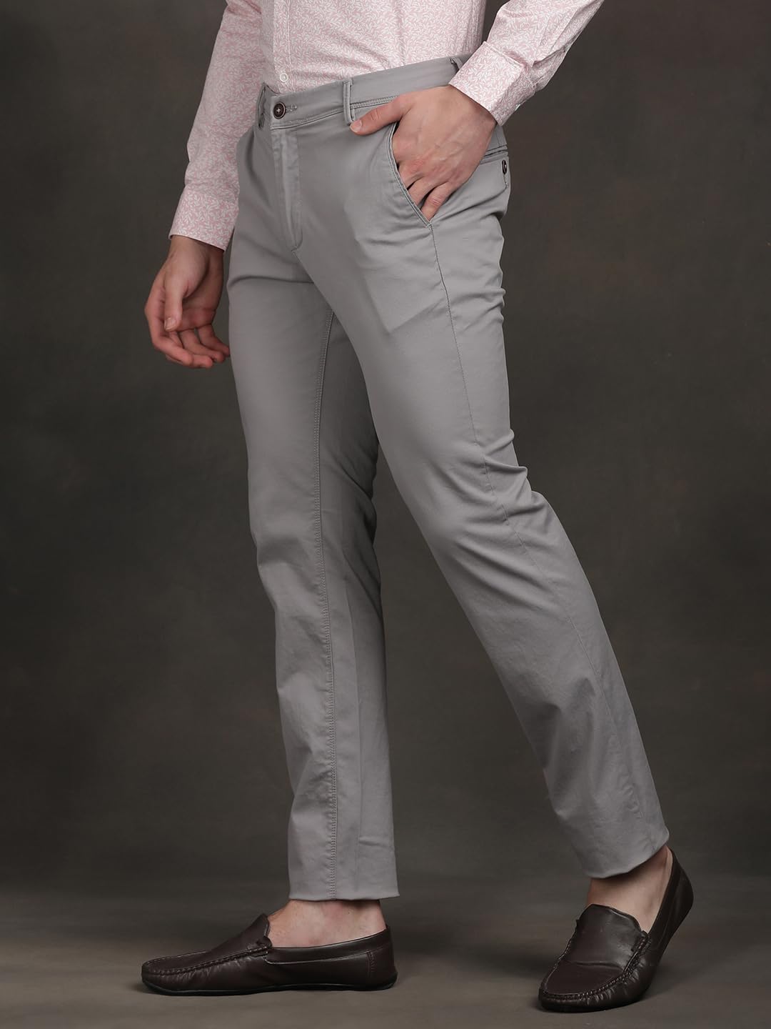 Turtle Men Cotton Stretch Ultra Slim Fit Solid Grey Flat Front Casual Trouser || Pant || Mens Trouser
