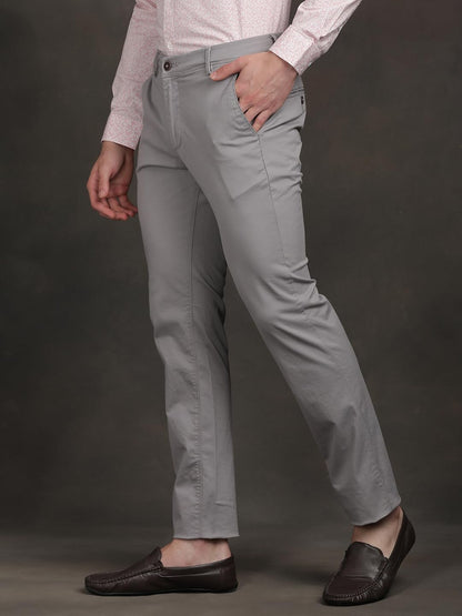 Turtle Men Cotton Stretch Ultra Slim Fit Solid Grey Flat Front Casual Trouser || Pant || Mens Trouser