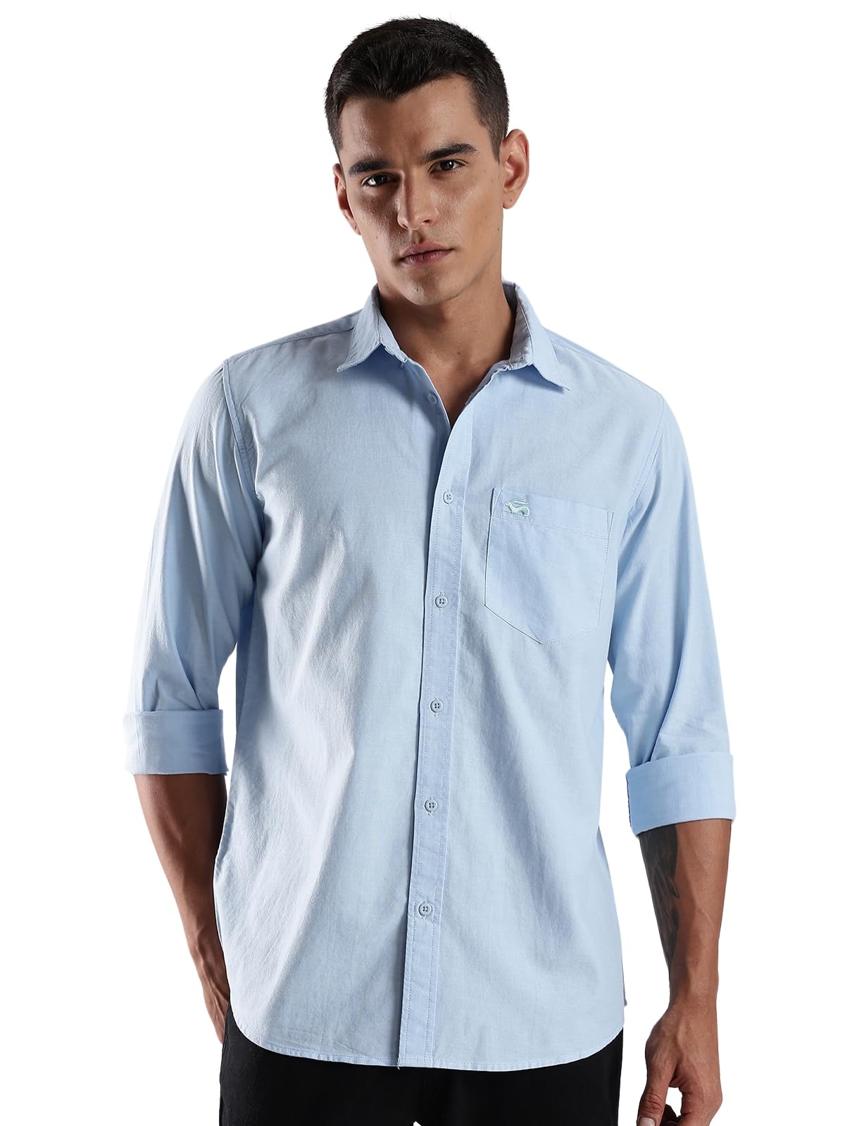 ADRO Mens Cotton Full Sleeve Regular Fit Casual Solid Shirt (Regular Fit | Solid Oxford Blue Shirt | All Day Fresh) | SH25-OXFD