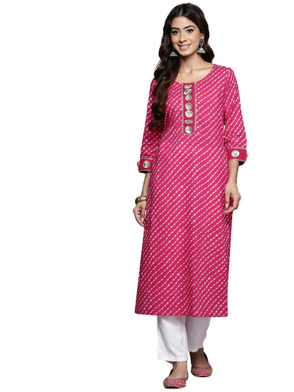 Libas WomenS Cotton Printed Straight Kurta (58123_Pink