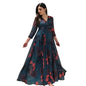 Fashion2wear Womens Georgette Fit and Flare V-Neck Gown Elegant Silhouette in Effortless Style | 3/4 Sleeve | Dress for Women (