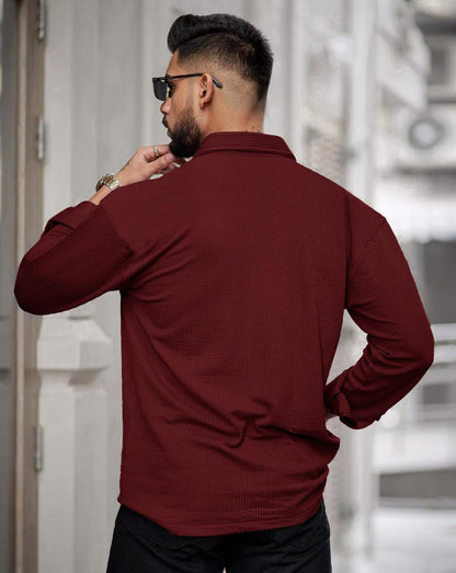 Noble Monk Mens Solid Casual Shirt |Full Sleeve | Regular Fit |Stylish Shirt for Men Maroon