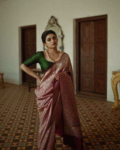 Flosive Ayn WomenS Present Banarasi Soft Lichi Silk Saree Beautiful Jacquard Rich Pallu Design Work 4501 Zari Woven Kanjivaram