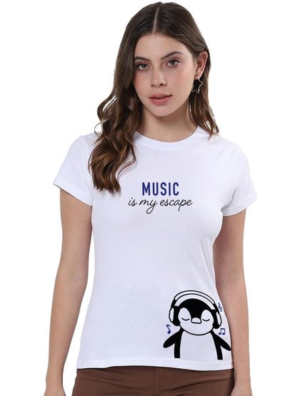 Bewakoof Womens Graphic Printed Regular Fit Half Sleeve Round Neck Cotton Jersey T-Shirt_ 624206 White M