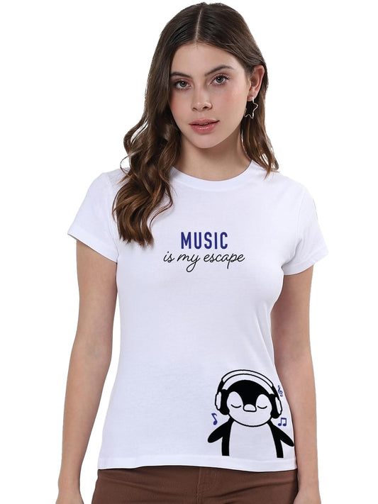 Bewakoof Womens Graphic Printed Regular Fit Half Sleeve Round Neck Cotton Jersey T-Shirt_ 624206 White M