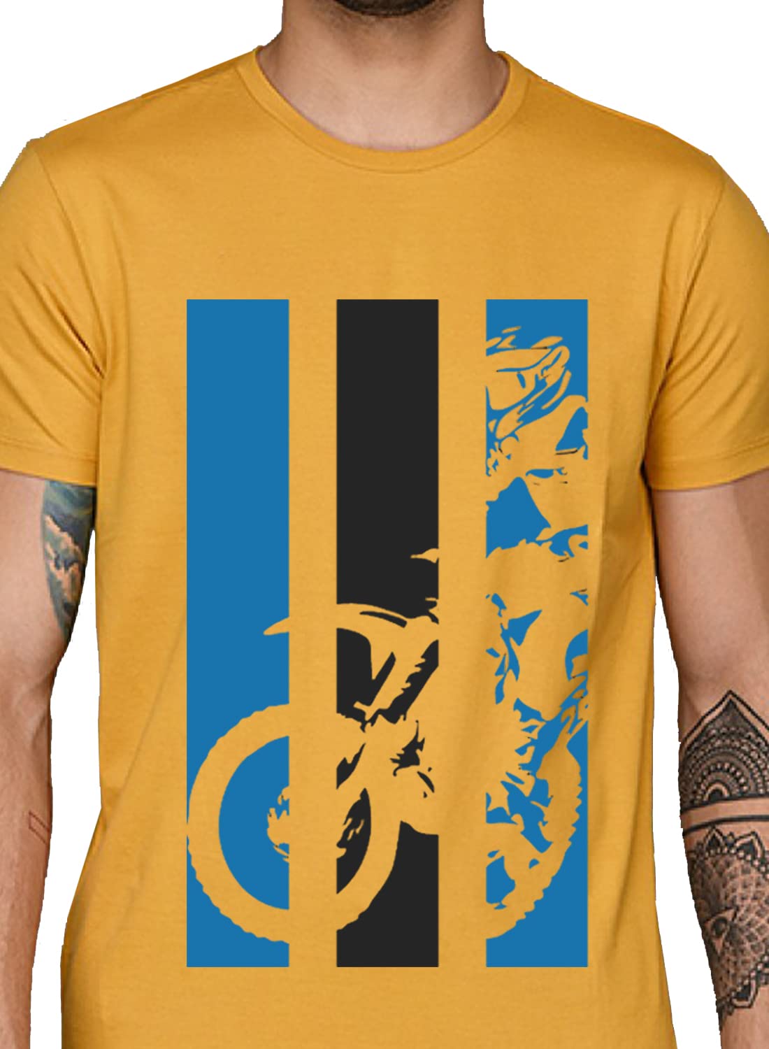 ADRO Men's Bike Rider Printed Cotton T-Shirt (RN22-2-BIK-MU_Mustard)