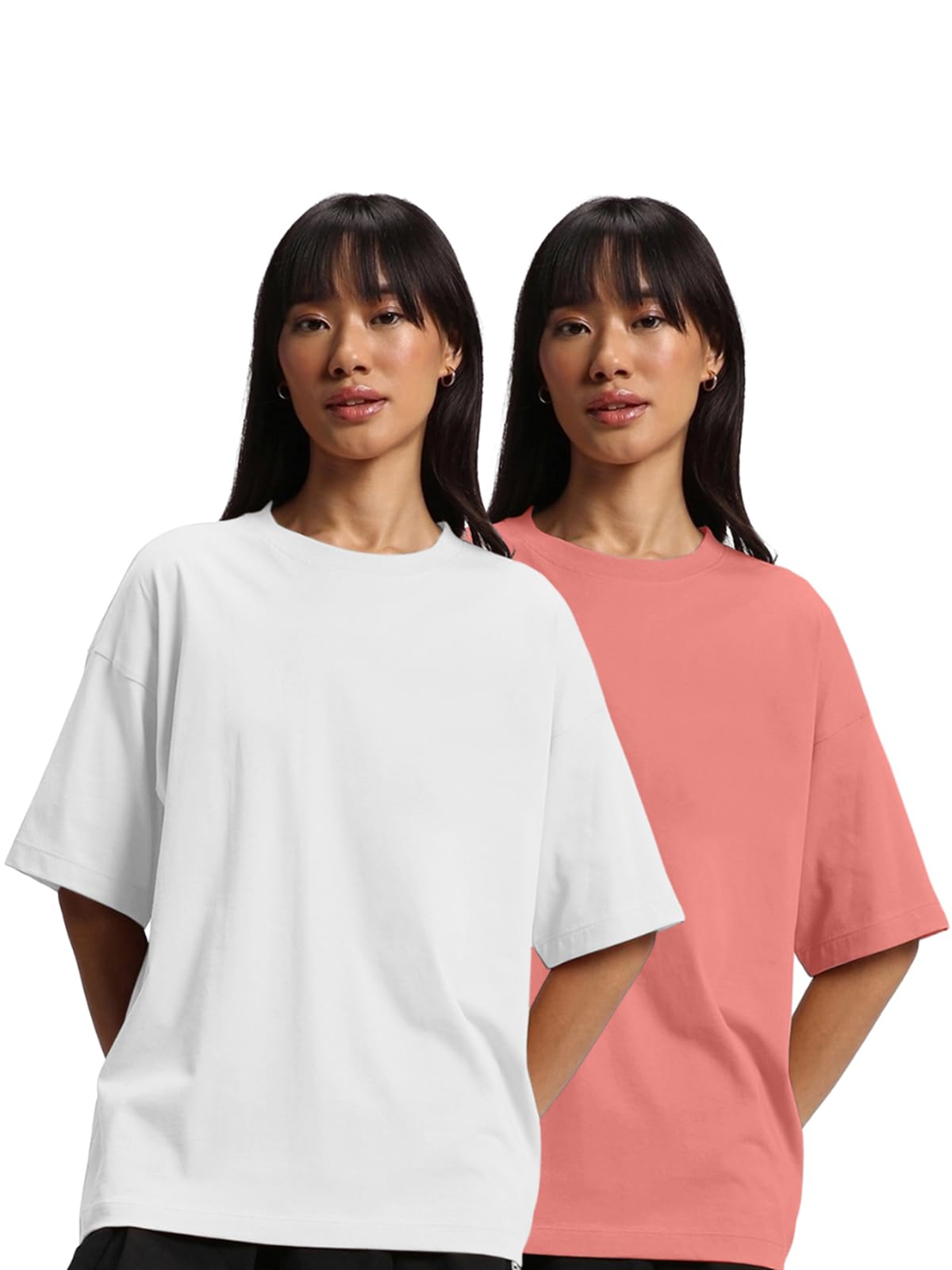 JUNEBERRY Pure Cotton Drop Shoulder Oversized Baggy Fit Half Sleeve Plain Solid Round Neck Multicolor T-Shirt for Women & Girls