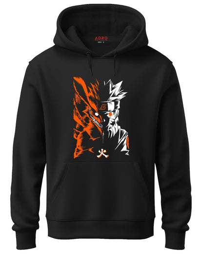 ADRO Mens Hoodies with Naruto Uzumaki Anime Printed, 100% Cotton 340GSM Warm & Soft Fabric. (H23-M-NRR-BL_Black)