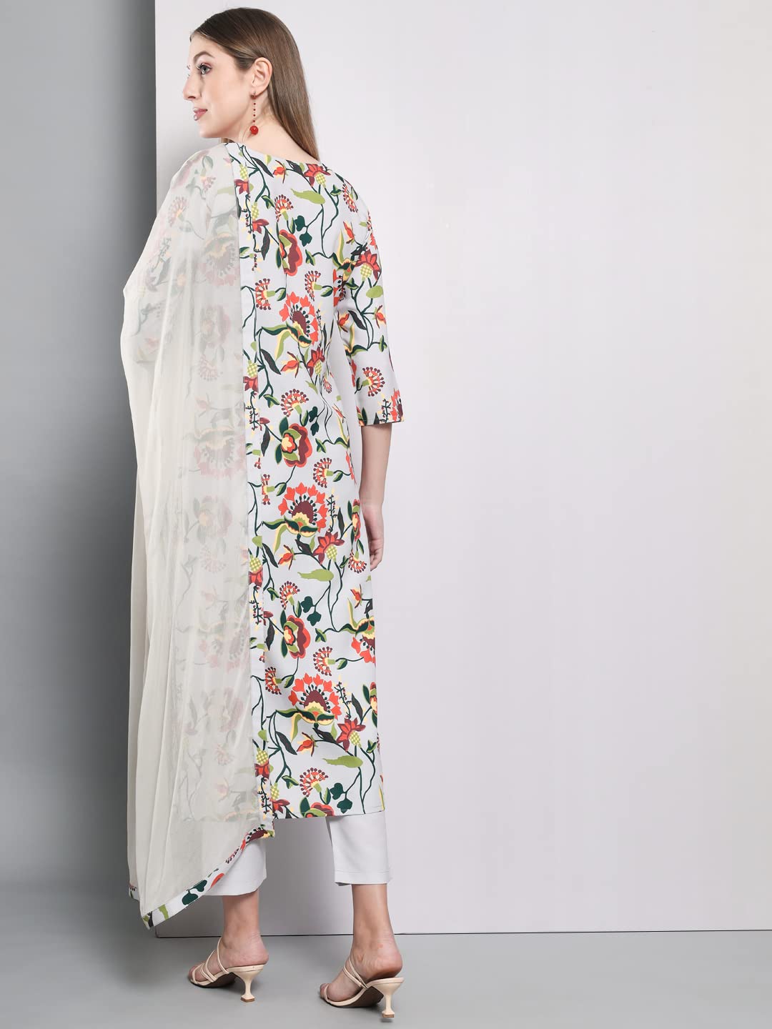 ANNI DESIGNER Women's Cotton Blend Floral Printed Straight Kurta with Pants & Dupatta (Niyama)