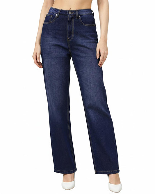 Bewakoof Womens Solid Straight Fit Cotton Jeans_662174_Blue_38
