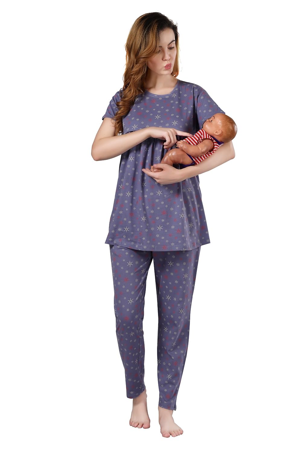 Fabme WomenS Purple Maternity Top And Pyjama Set