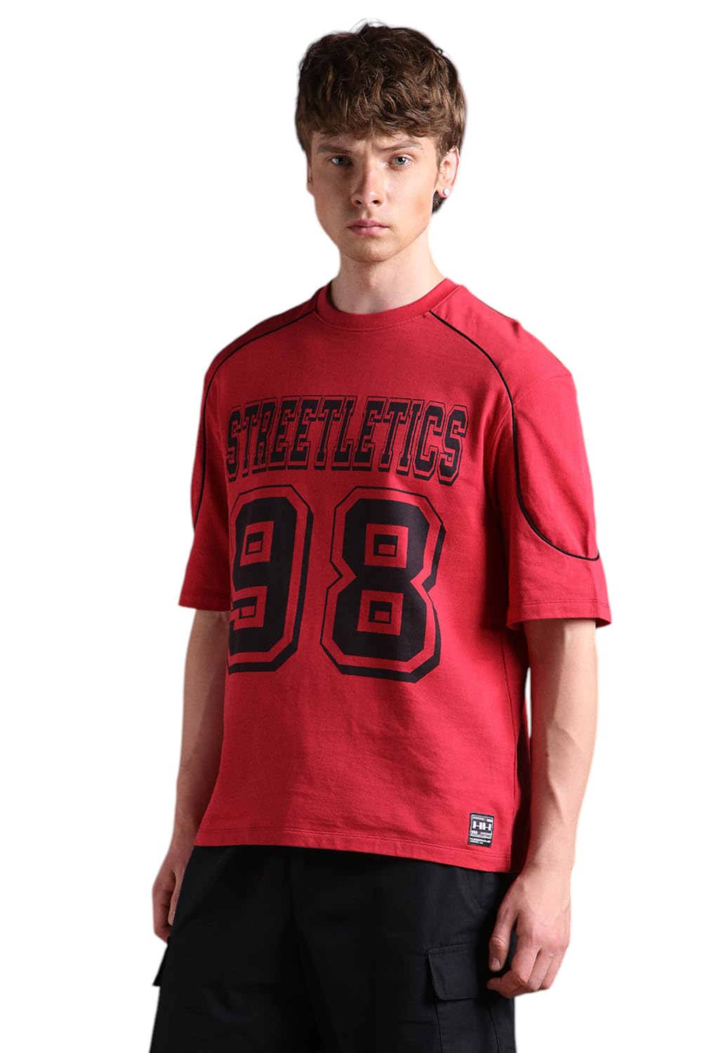Hubberholme Men Printed Oversized Round Neck Half Sleeves Tshirts 2 Red