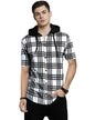 Eyebogler Mens Hooded Neck Checkered Half Sleeve Regular Fir T-Shirt White Black